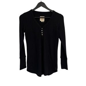 Chaser Black Ribbed V-Neck Blouse S